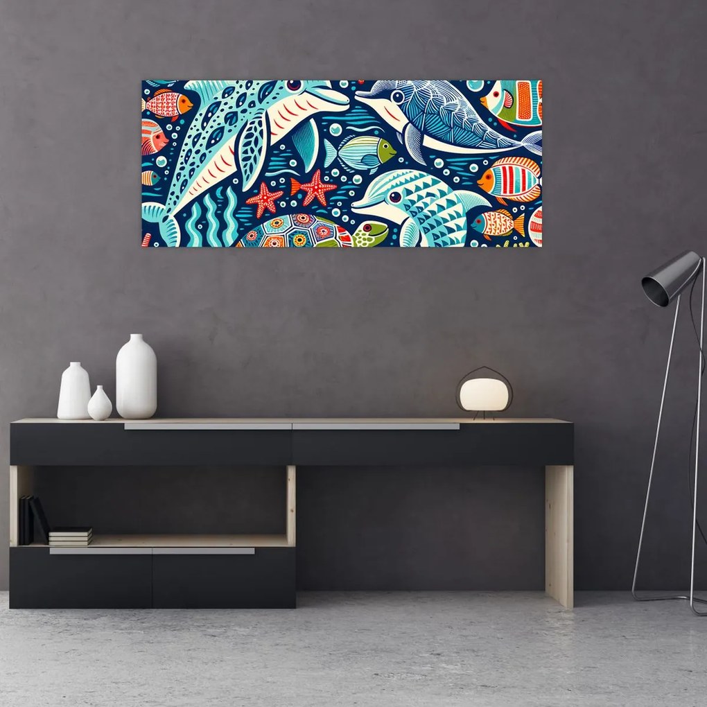 Tablou – Animale acvatice desenate (120x50 cm)