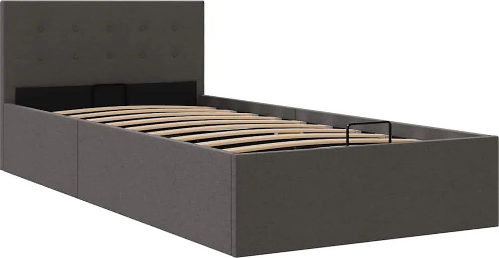 vidaXL Cadru pat hidraulic cu ladă, gri închis, 90x200 cm, textil