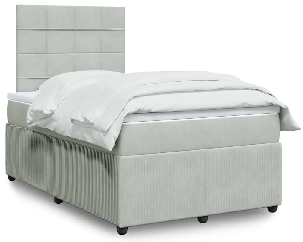 vidaXL Pat box spring cu saltea, gri deschis, 120x190 cm, catifea