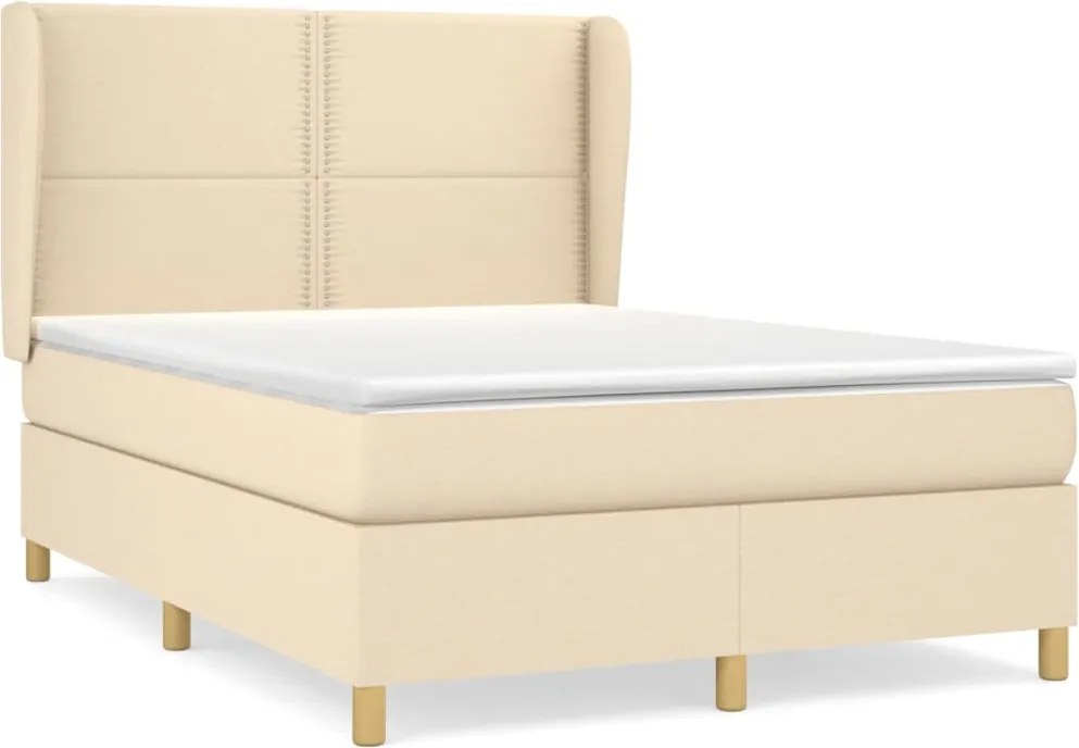 vidaXL Pat box spring cu saltea, crem, 140x200 cm, textil