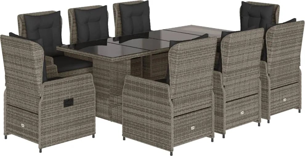 vidaXL Set mobilier grădină cu perne, 9 piese, gri, poliratan