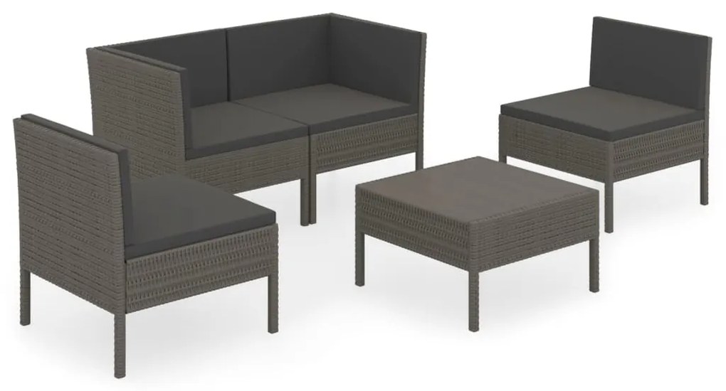 3094342 vidaXL Set mobilier de grădină cu perne, 5 piese, gri, poliratan