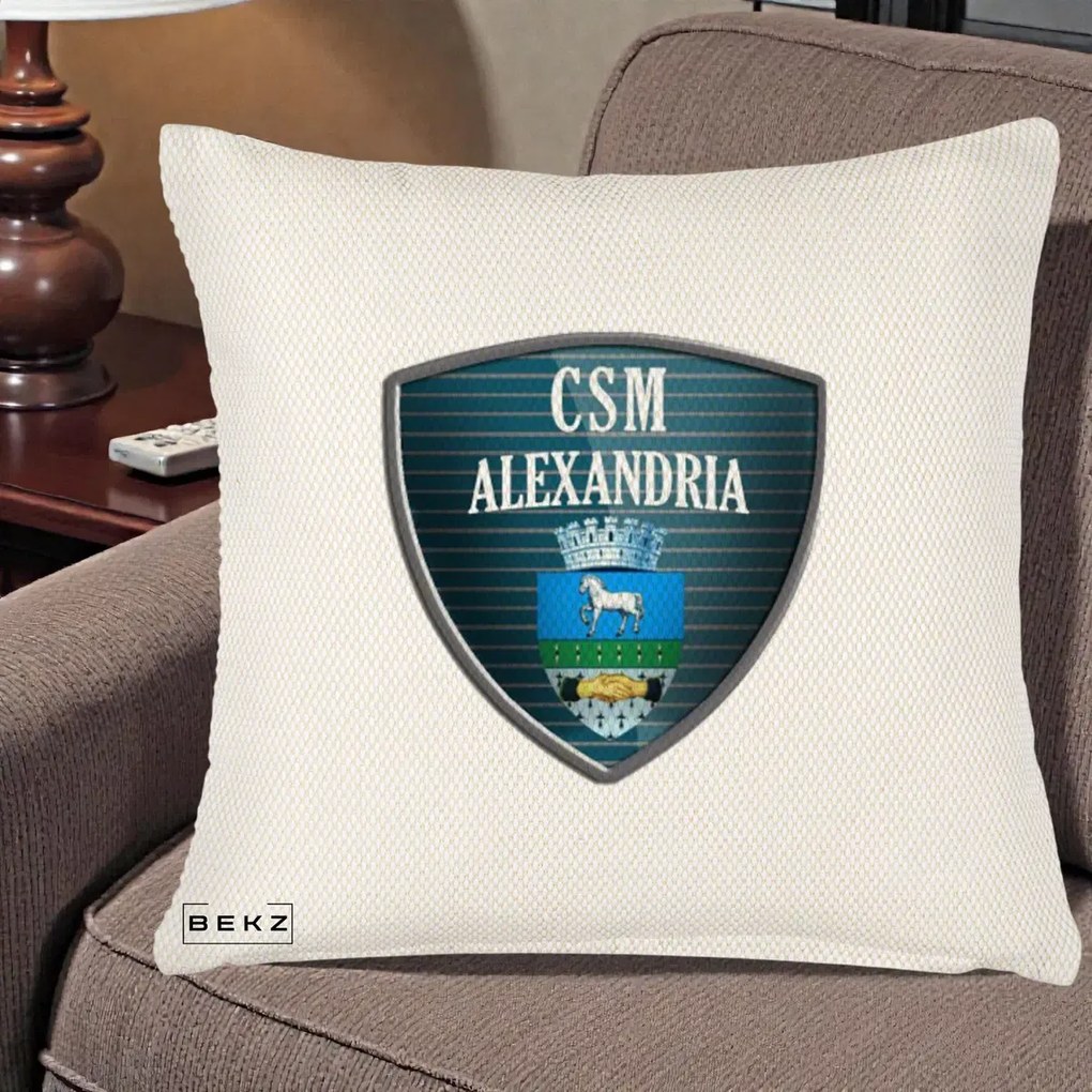 Perna Personalizata CSM Alexandria Fotbal, 40x40 cm, Crem Reliefat, Husa Detasabila, Perna Inclusa, BEKZ®