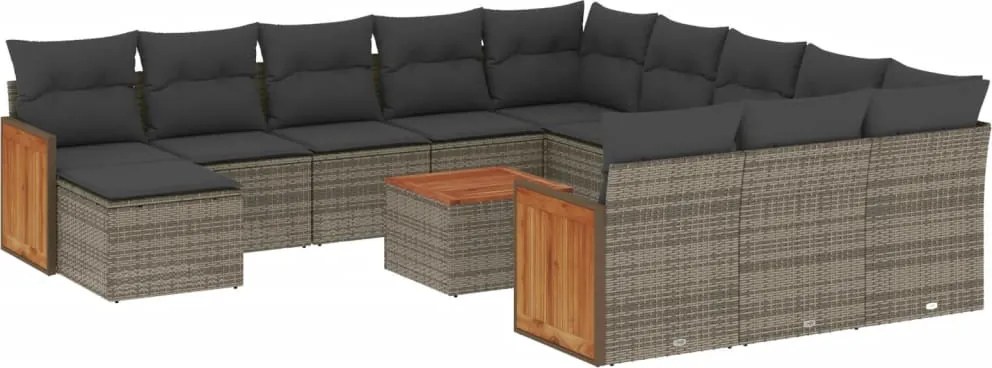 vidaXL Set mobilier de grădină cu perne, 13 piese, gri, poliratan