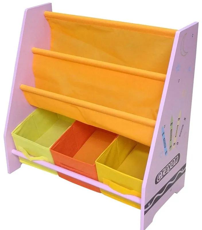 Style - Organizator carti si jucarii cu cadru din lemn Pink Crayon