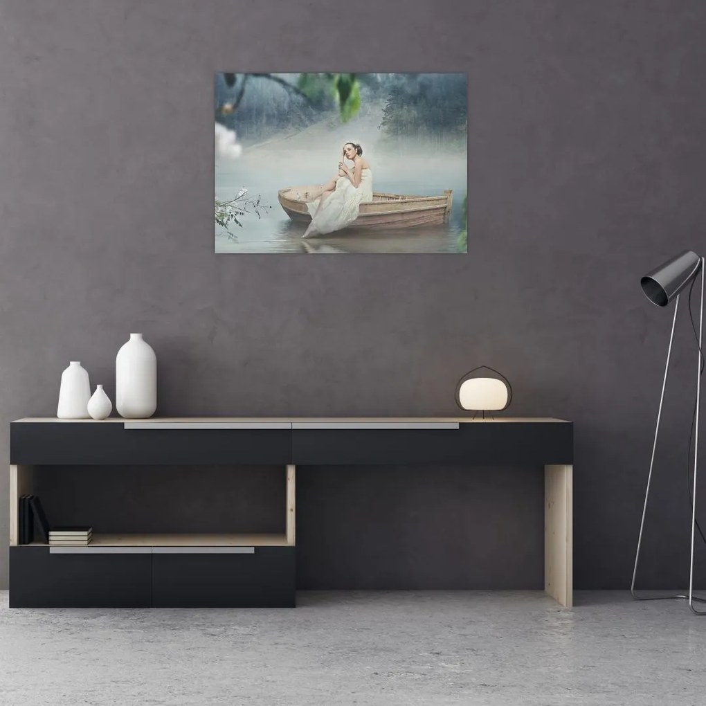 Tablou pe sticlă - Femeia pe barcă (70x50 cm)