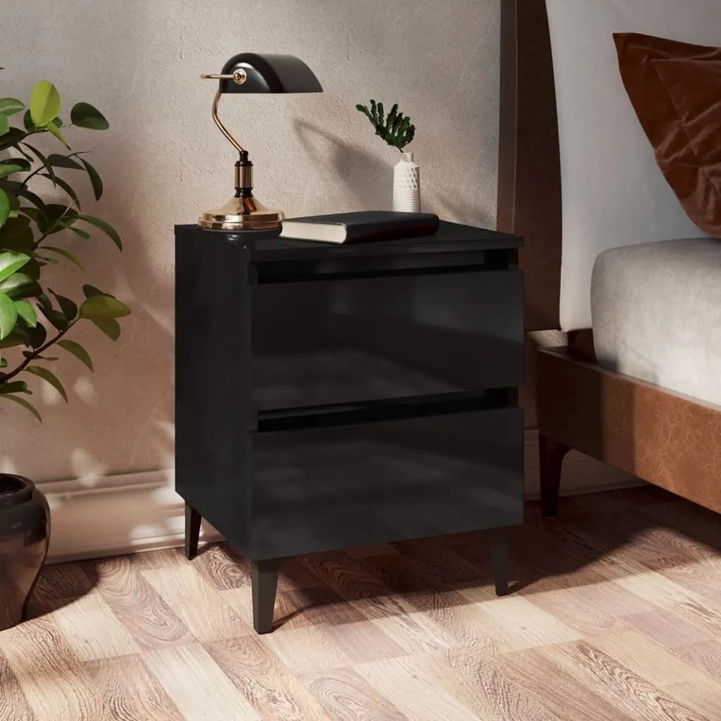 805883 vidaXL Noptieră, negru extralucios, 40x35x50 cm, lemn compozit