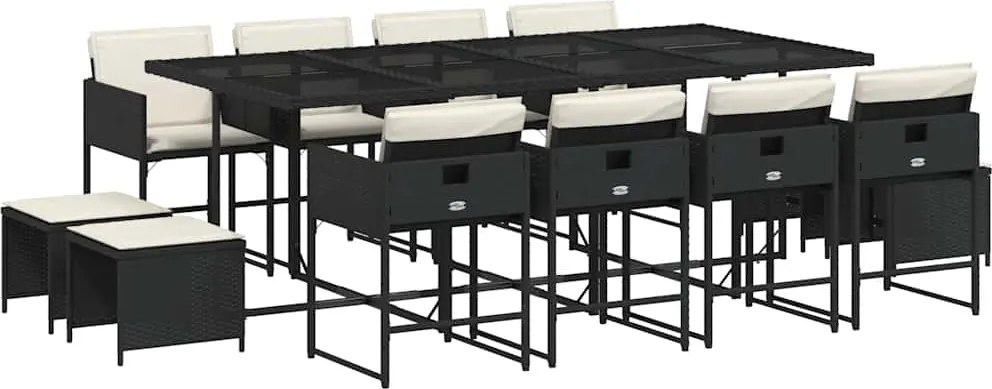 vidaXL Set mobilier de grădină cu perne, 13 piese, negru, poliratan