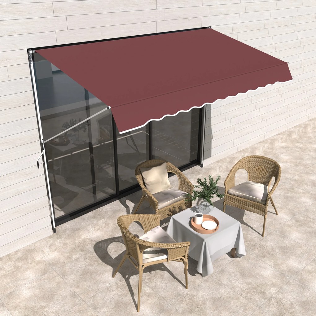 Outsunny Copertină manual retractabilă 3L x 1,5m, înălțime ajustabilă,material din poliester anti-UV, Roșu | Aosom Romania