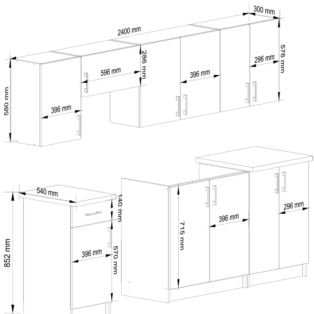 Set mobilier bucătărie 240 cm Lula TYP2 (Alb + Stejar sonoma). 1068637