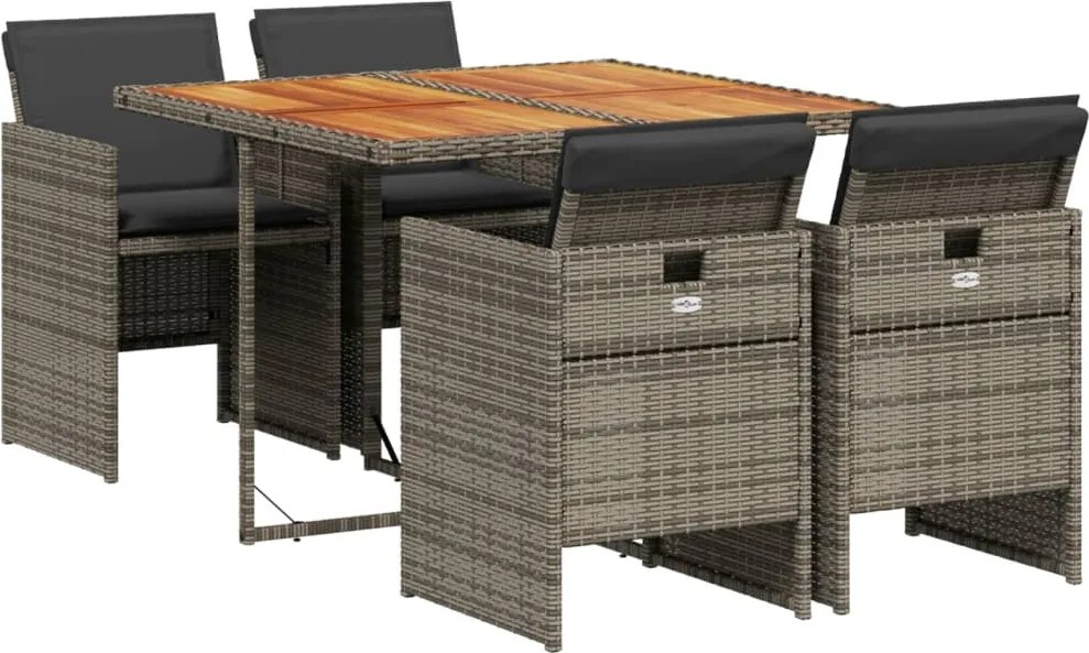 vidaXL Set mobilier de grădină cu perne, 5 piese, gri, poliratan