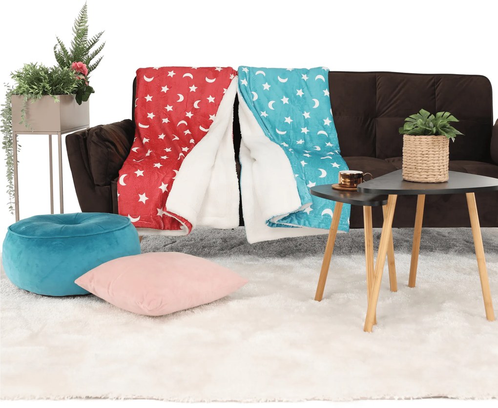 Pătură cu două feţe imitaţie miel, oxy fire roşu/alb/model, 150x200, NAVO
