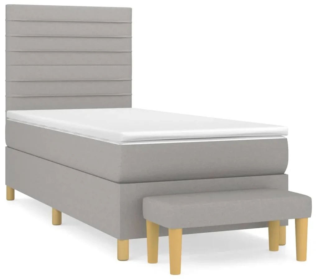 3137213 vidaXL Pat box spring cu saltea, gri deschis, 100x200 cm, textil