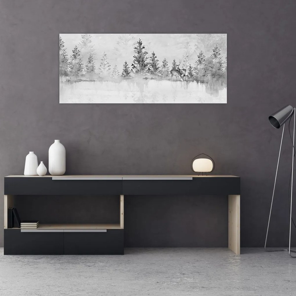 Tablou - Cerb lângă lac (120x50 cm)