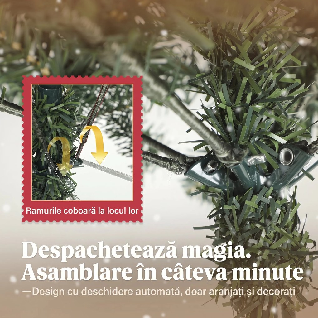 HOMCOM Brad de Crăciun Înnzăpezit Înalt de 150 cm cu 398 Ramuri, Brad Artificial de Interior cu Conuri și Boabe Roșii Decorative, Bază Metalică, Verde | Aosom Romania