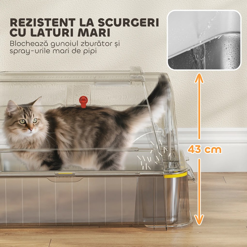 PawHut Litieră Închisă de 80L pentru Pisici cu Tavă Detașabilă, în ABS și Oțel Inoxidabil, 63x43x43 cm, Gri Închis | Aosom Romania