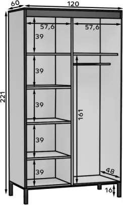 Dulap cu usi glisante 120x221 cm, Baros, ADRK Furniture (Culoare: Alb)