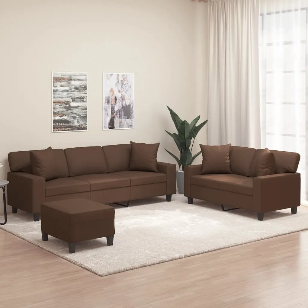 3153997 vidaXL Set de canapele cu perne, 3 piese, maro, piele ecologică
