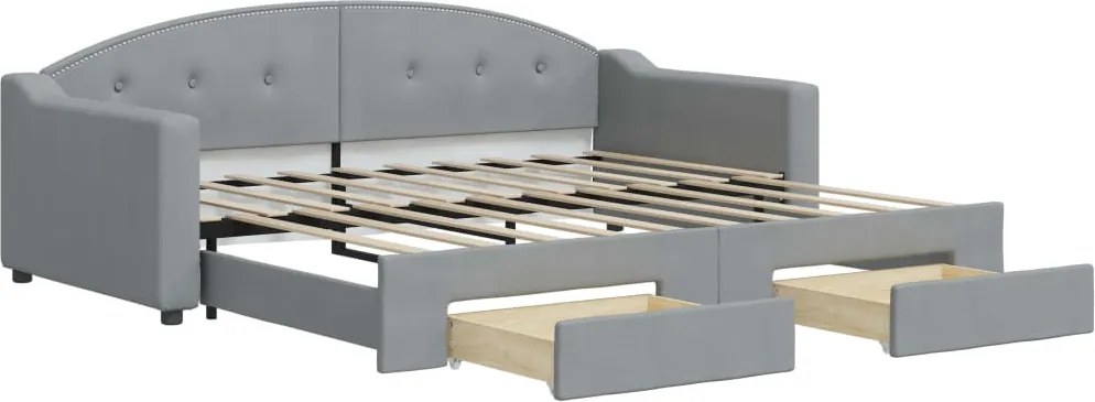 vidaXL Pat de zi cu extensie și sertare, gri deschis, 90x190cm, textil