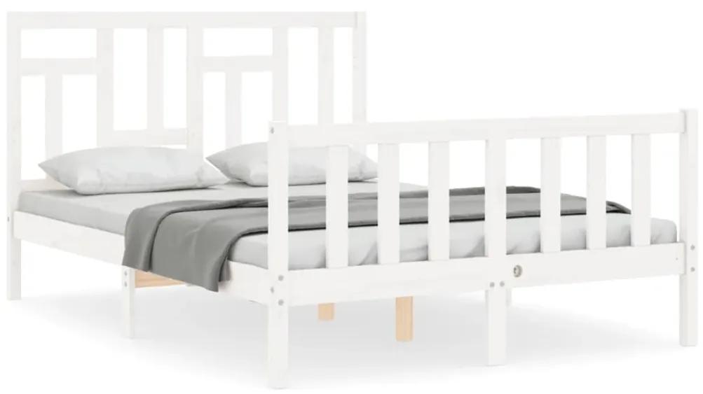 3193122 vidaXL Cadru de pat cu tăblie, 140x190 cm, alb, lemn masiv
