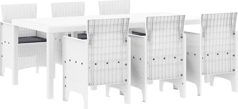 vidaXL Set de masă pentru grădină 7 pcs Alb Polipropilenă