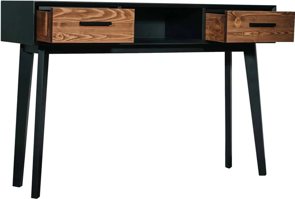 Consolă lemn masiv Timeless 2 Sertare 1 Nișă Negru, 138 × 38 × 80 cm