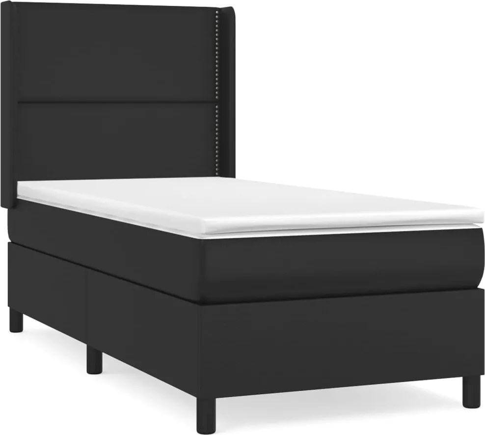 vidaXL Pat box spring cu saltea, negru, 90x190 cm, piele ecologică