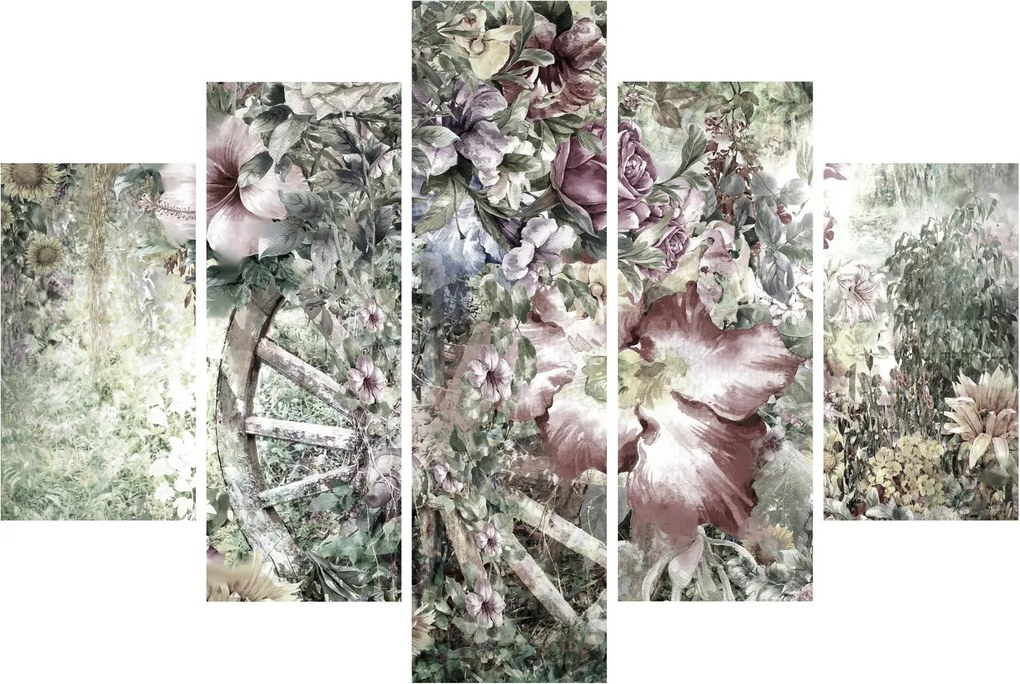 Tablou - Flori pe roata de lemn (150x105 cm)