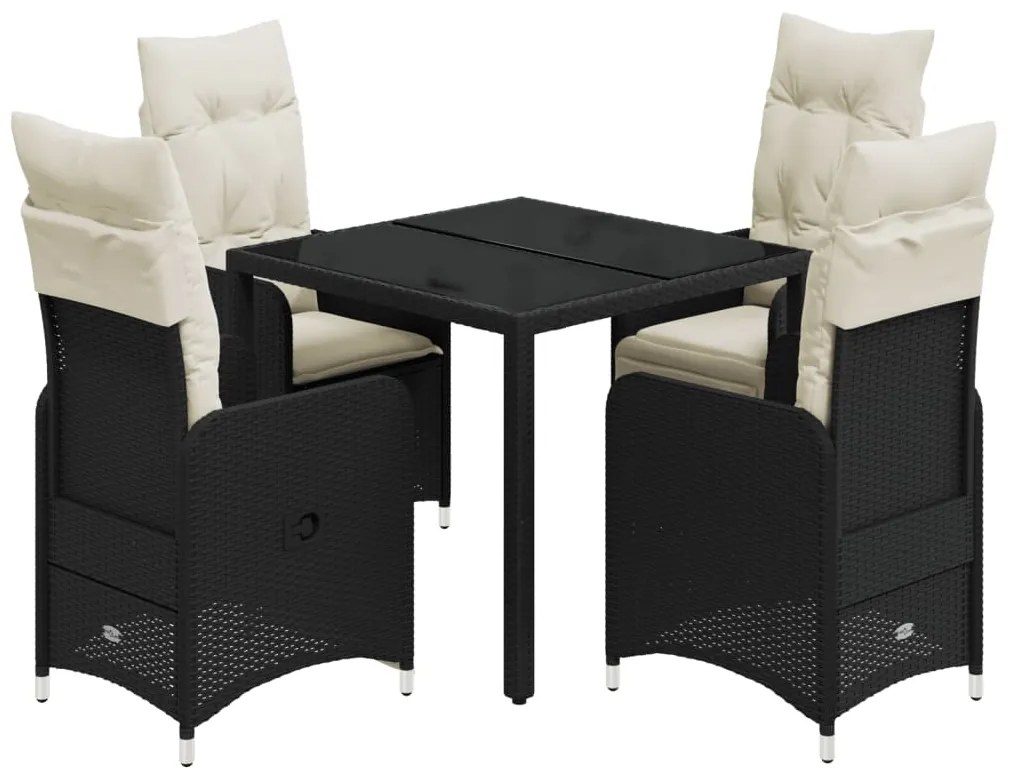 3276989 vidaXL Set bistro de grădină cu perne, 5 piese, negru, poliratan