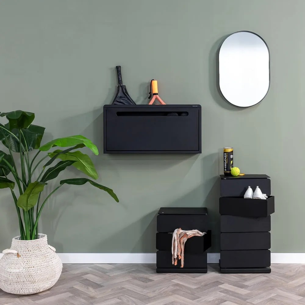 Pantofar negru cu deschidere înclinată/suspendat din metal 76x38x18 cm Sportiva – Spinder Design