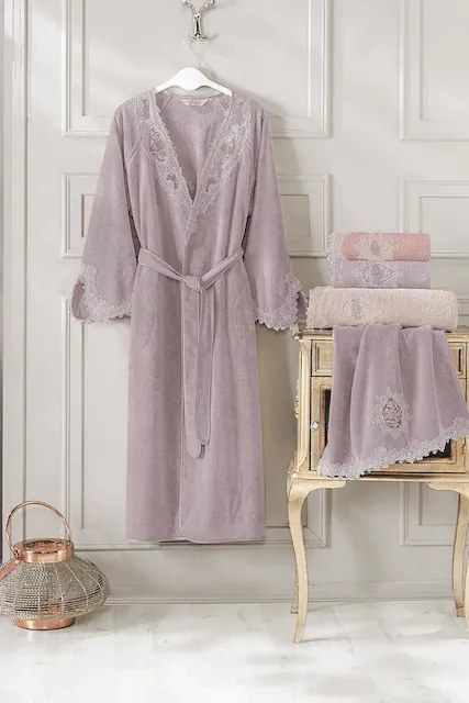 Halat elegant DESTAN de damă în cutie cadou XL Pudrat