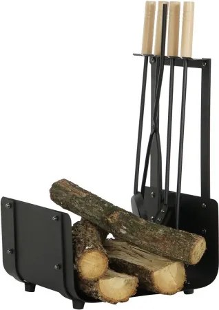 Set decorativ 4 figurine tip brad, stil industrial minimalist, culoare negru, din oțel și lemn de pin, „Woodshed”