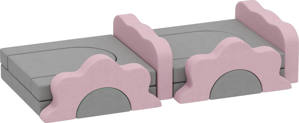 AIYAPLAY Set de 12 blocuri din spumă pentru cățărat, construit, târât, saltele de joacă pentru interior cu husă din catifea côtelată, Gri+Roz | Aosom Romania