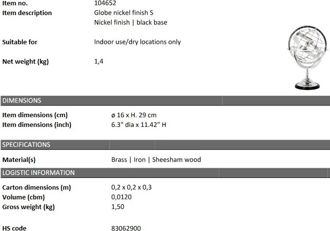 Obiect decorativ LUX Globe S, nickel 104652 HZ