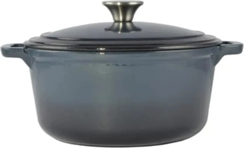 Oala fonta emailata cu capac, 24 cm 4 L, albastra Perfect Home 55001, retine foarte bine caldura, functioneaza pe toate tipurile de plita