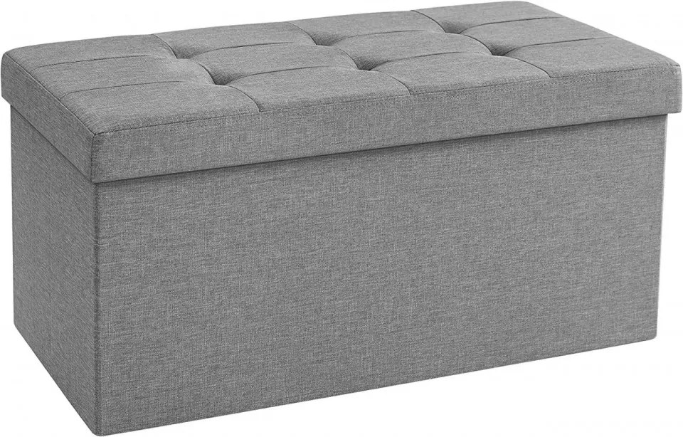 Bancheta cu capac si spatiu depozitare, MDF / textil, gri, Vasagle