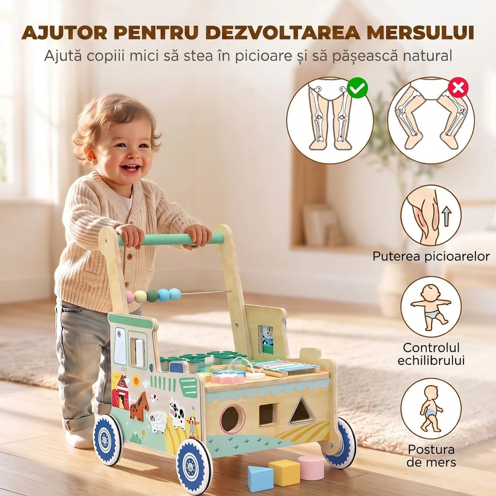 AIYAPLAY Girelă Pentru Copii Cu Panouri De Activități, Multistrat, Verde | Aosom Romania