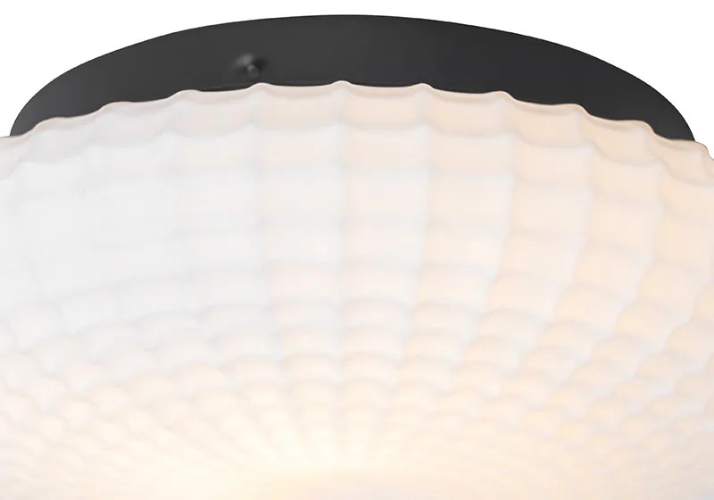 Plafonieră clasică neagră cu sticlă opala 23 cm IP44 - Nohmi