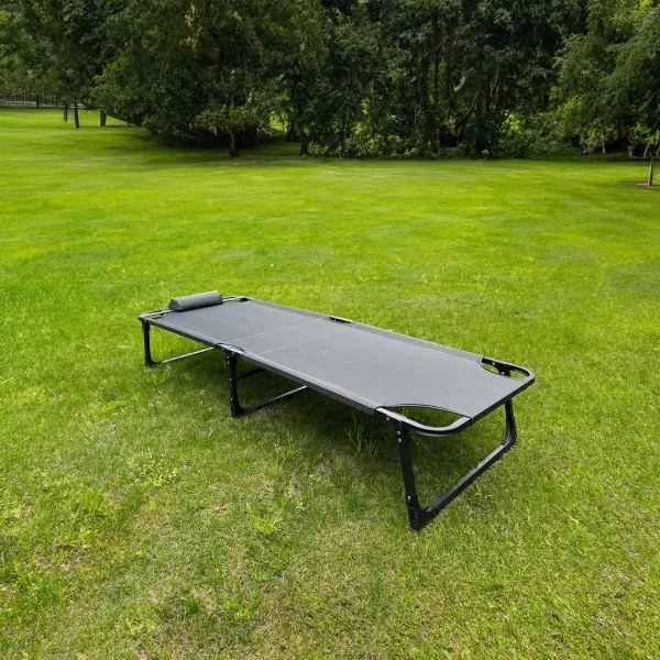 Șezlong pliabil de drumeții cu saltea, gri