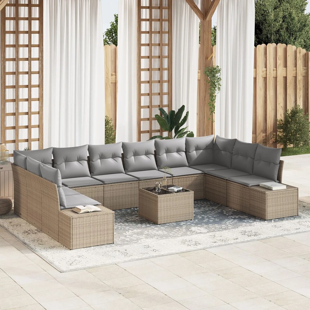 vidaXL Set de canapele pentru grădină cu pernă 11 pcs Bej Rattan poli