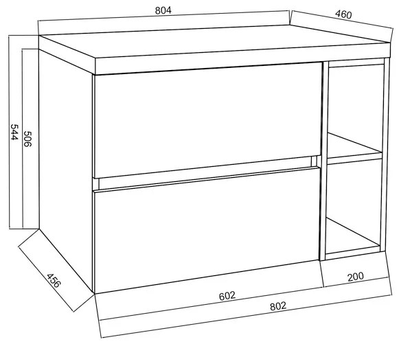 Set mobilier alb pentru lavoar pe blat, Genova 80 cm, cu blat stejar