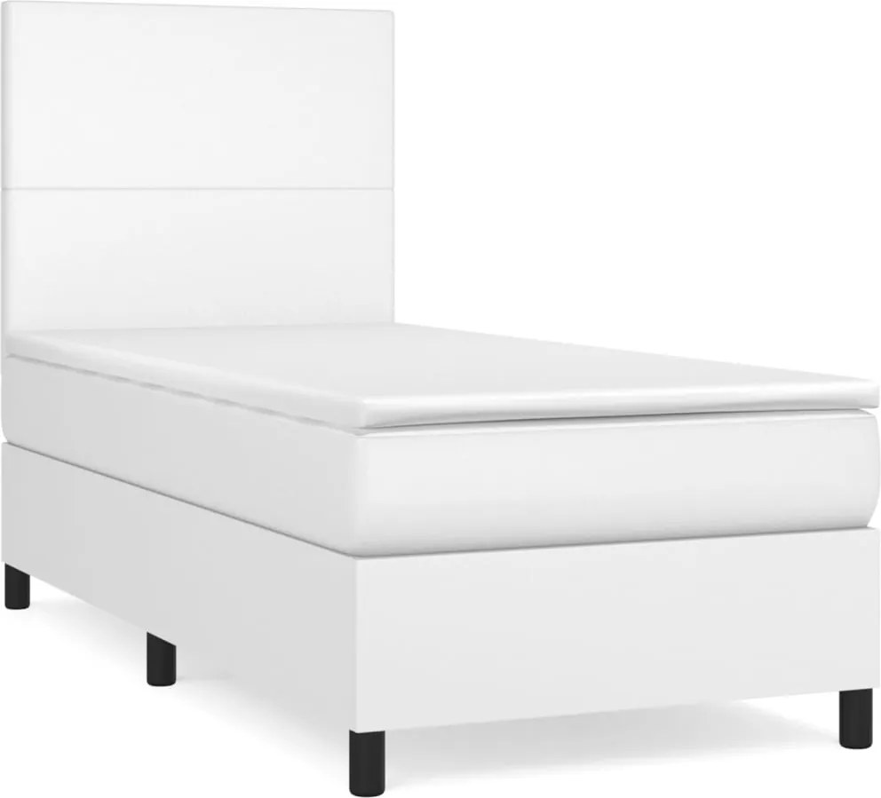 vidaXL Pat box spring cu saltea, alb, 80x200 cm, piele ecologică