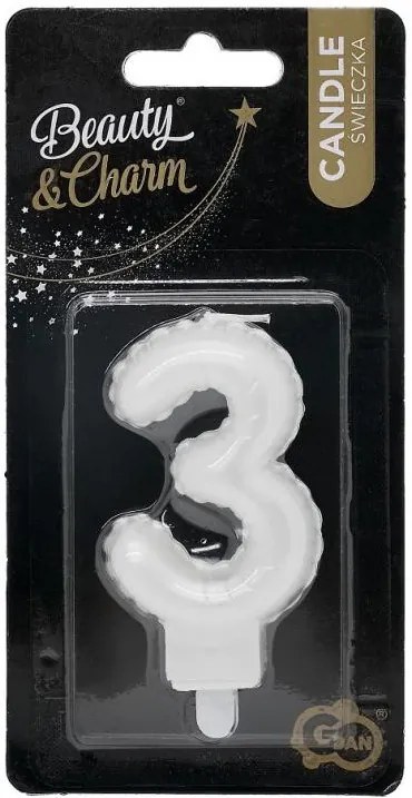 Numere Pearly Lumanare cifra 3 alba, lumanare tort
