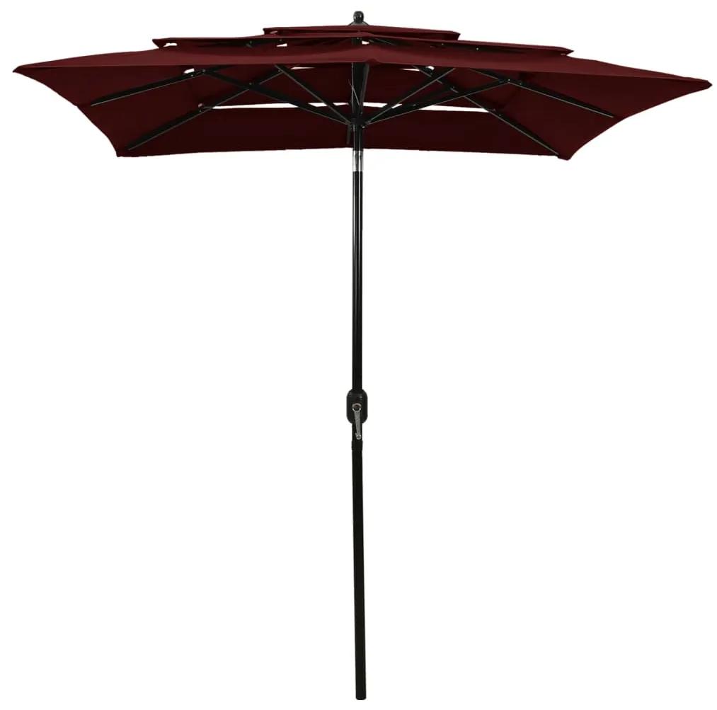 Umbrela de soare 3 niveluri, stalp aluminiu, rosu bordo, 2x2 m Rosu bordo, 2 x 2 m