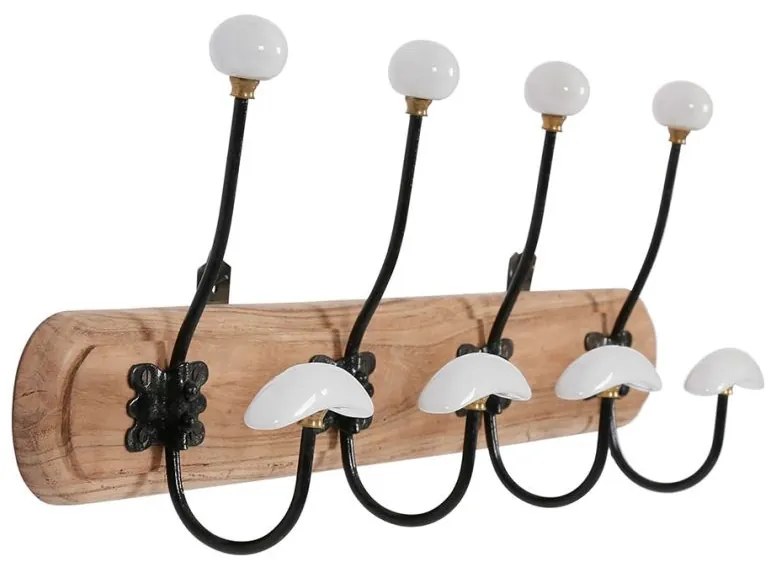 Cuier de perete decorativ, din lemn de acacia si metal, 4 carlige, Campagne