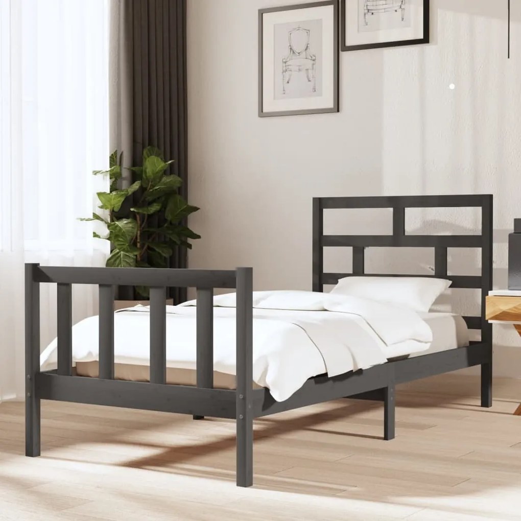 3101315 vidaXL Cadru de pat single, gri, 90x190 cm, lemn masiv de pin