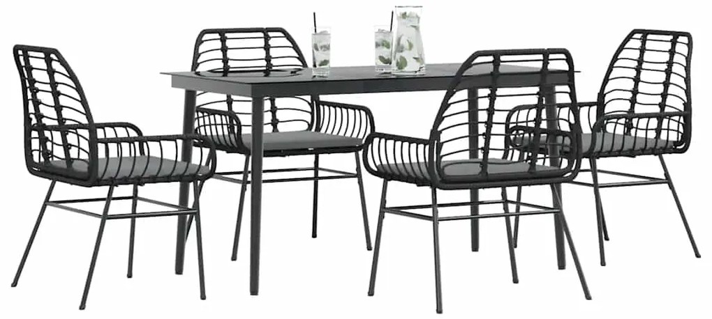 vidaXL Set de sufragerie de grădină 5 piese neagră Sticlă Poly Rattan