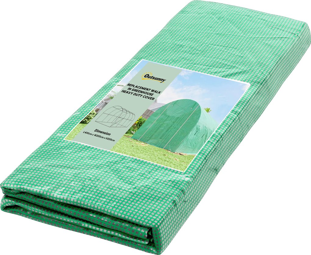 Outsunny Folie pentru seră 4 x 2 m, folie de grădină impermeabilă cu ușă, 8 ferestre, protecție UV, rezistentă la rupere, polietilenă, verde | Aosom Romania