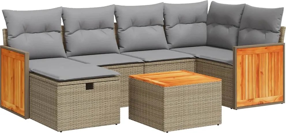 vidaXL Set canapele de grădină, 7 piese, cu perne, bej, poliratan