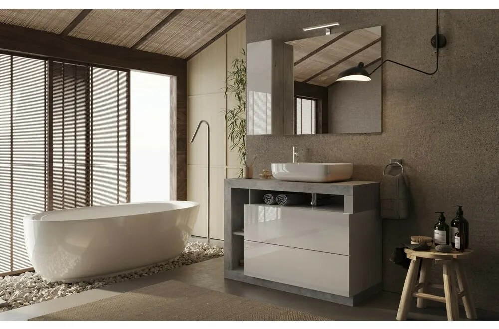 Set dulap baza pe pardoseala si lavoar LC Mobili Italia Hamburg 110 cm finisaj alb/gri beton